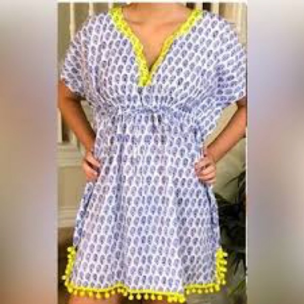 Stella & Dot White and Yellow Printed Swim Coverup